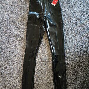 NWT Spanx Black Faux Leather Patent Leggings, Size Small, Tall